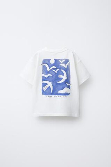 ZARA ФУТБОЛКА С ПРИНТОМ, БЕЛЫЙ