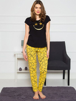 Женский домашний комплект со смайликами (Размер: XXL) (Цвет: черный с желтым)