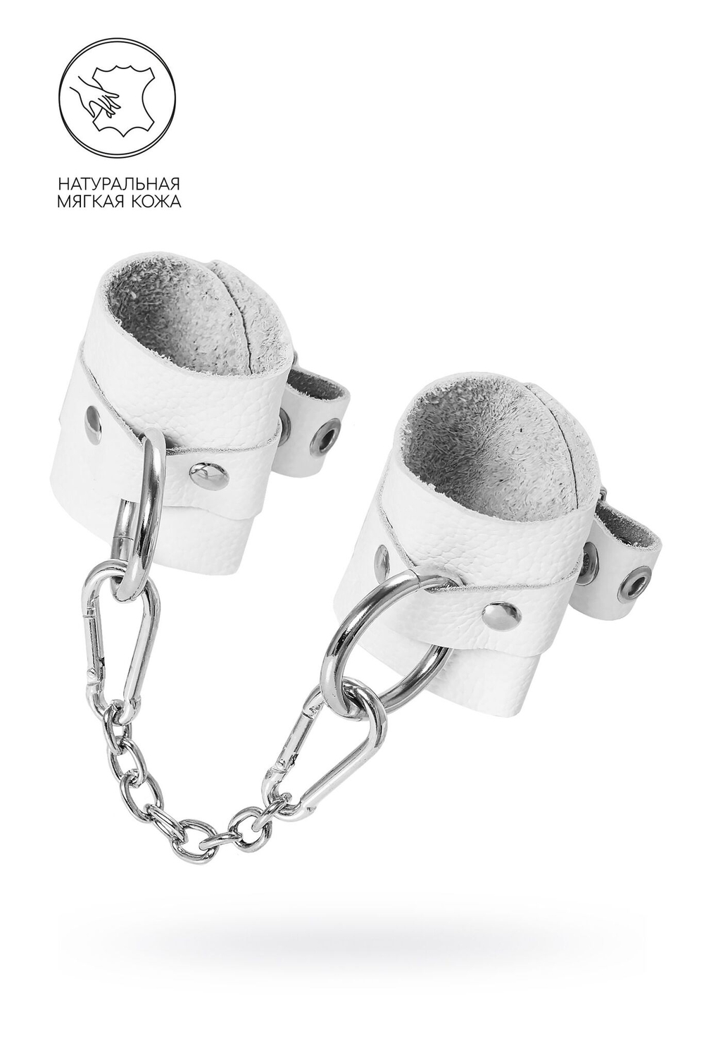 Наручники Pecado 2192 – белые кожаные, мягкие, с люверсами