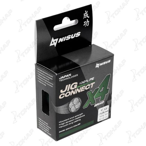 Шнур JIG CONNECT X4 PE Dark Green 150m #3.0, 0.28mm 15.4кг/36.1LB (T-N-JC-X4-0.28-150-DG) NISUS