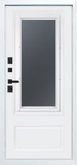 Стальная дверь "Дравит" с окном и лазерной резкой (терморазрыв 3к). Заказная модель.