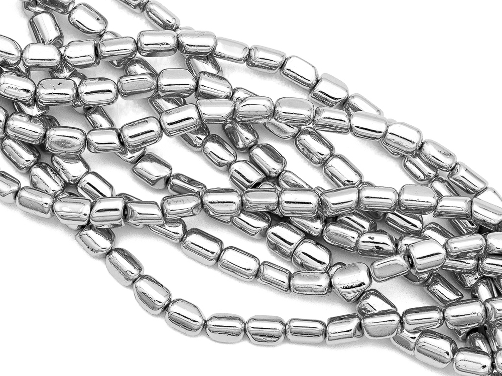 гбо64-с Гематит брусок округлый 6*4мм, серебро, нить 40см