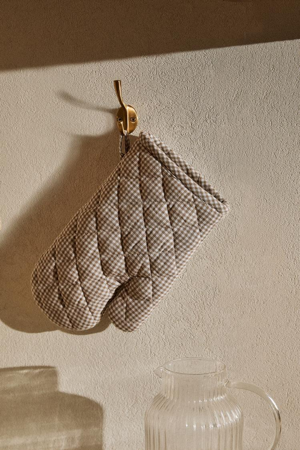 ZARA HOME РУКАВИЦЫ ДЛЯ ДУХОВКИ В КЛЕТКУ, БЕЖЕВЫЙ