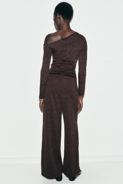 ZARA БРЮКИ-ПИКЕ С ПОЯСОМ, ТЕМНО-КОРИЧНЕВЫЙ