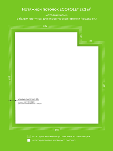 Матовый натяжной потолок 27.2 м2