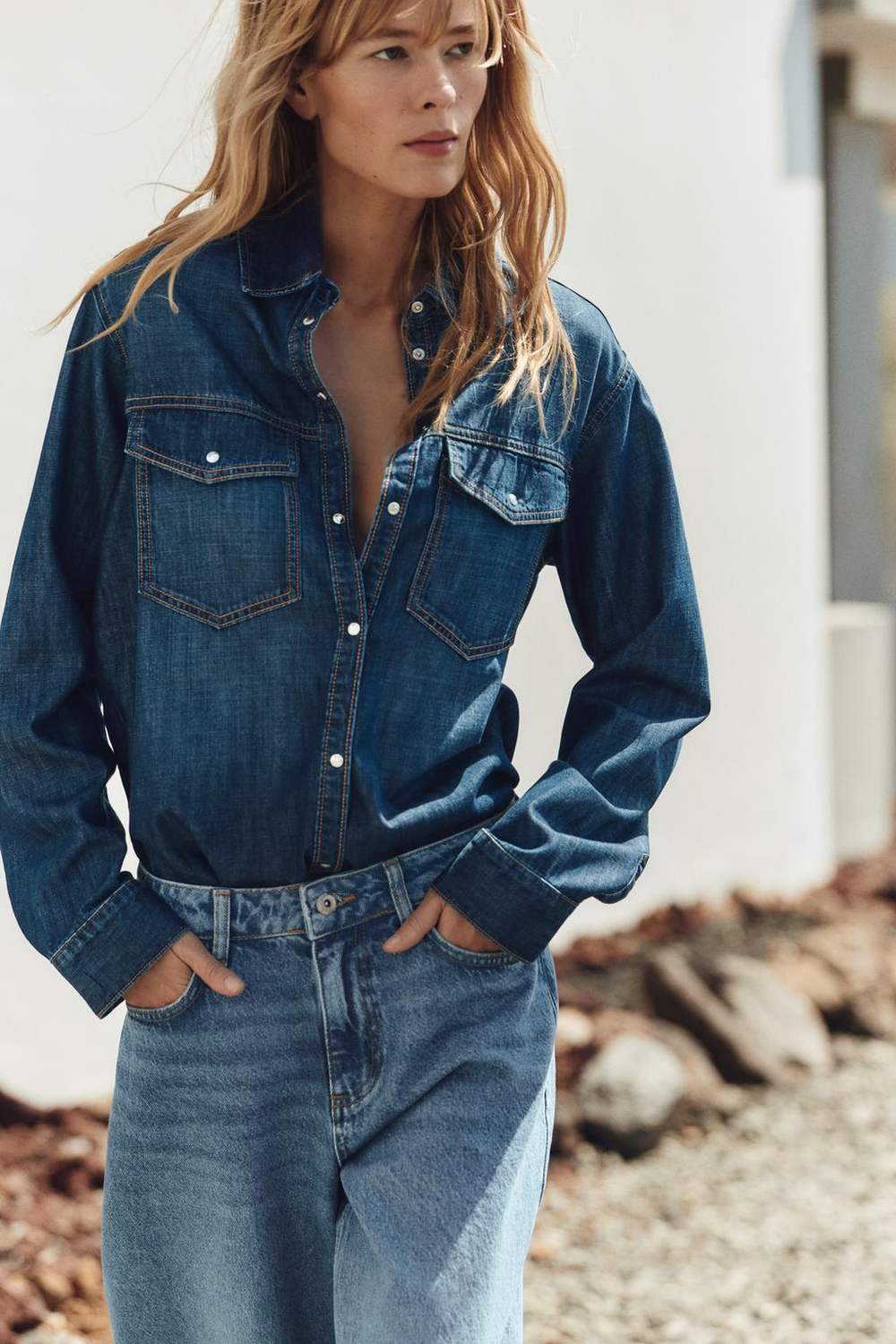 ZARA ДЖИНСОВАЯ РУБАШКА Z1975, СИНИЙ