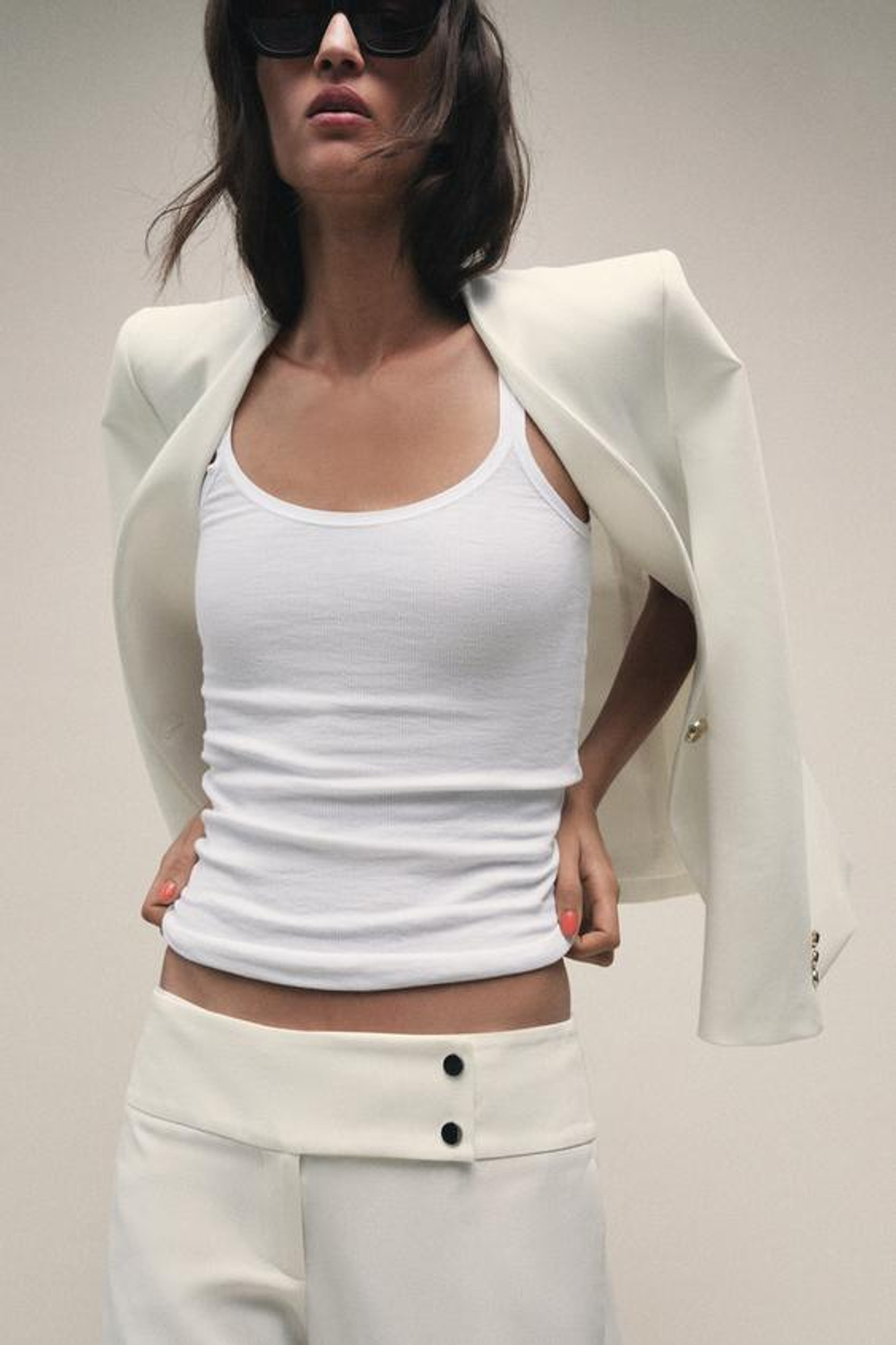 ZARA БРЮКИ ПРЯМОГО КРОЯ С НИЗКОЙ ПОСАДКОЙ, ЭКРЮ