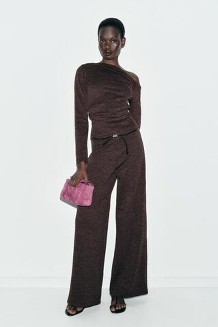 ZARA БРЮКИ-ПИКЕ С ПОЯСОМ, ТЕМНО-КОРИЧНЕВЫЙ