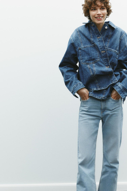 ZARA ДЖИНСЫ TRF CROPPED FLARE С ВЫСОКОЙ ПОСАДКОЙ, НЕБЕСНО-ГОЛУБОЙ