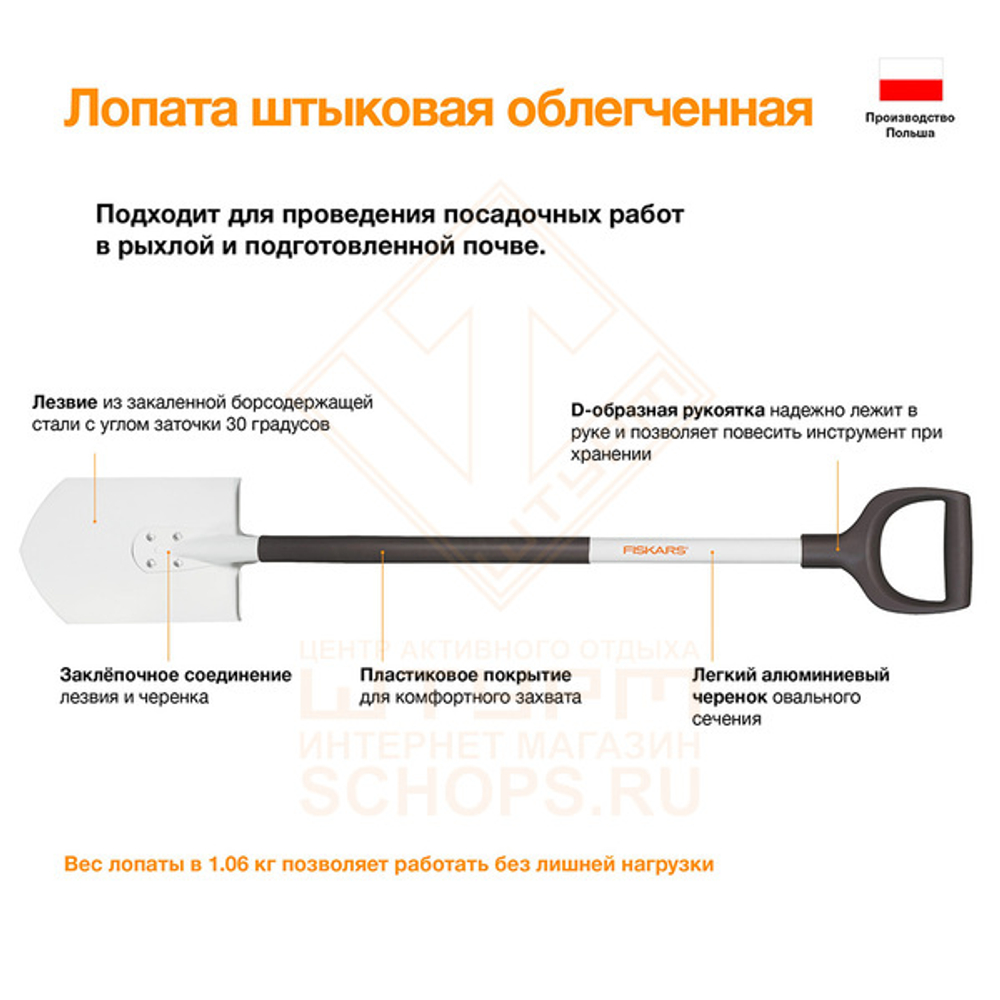 Лопата штыковая Fiskars Digging spade облегченная