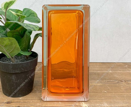 Стеклоблок Vitrablok Половинка Оранжевый Волна 19x9x8 - окрашенный внутри