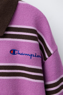 ZARA X CHAMPION ® ТРИКОТАЖНЫЙ ДЖЕМПЕР В ПОЛОСКУ С ВЫШИВКОЙ, ЛИЛОВЫЙ