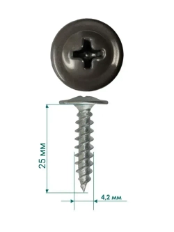 Саморезы крашенные прессшайба 4,2х25 мм острый графит RAL-7024 (50 шт) ЁЖкрепЁЖ.