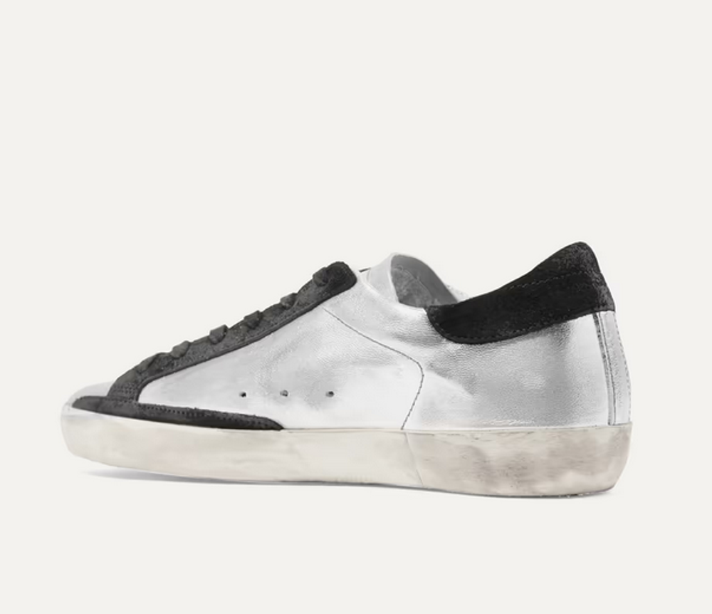 Кеды Golden Goose Superstar distressed metallic leather and suede sneakers