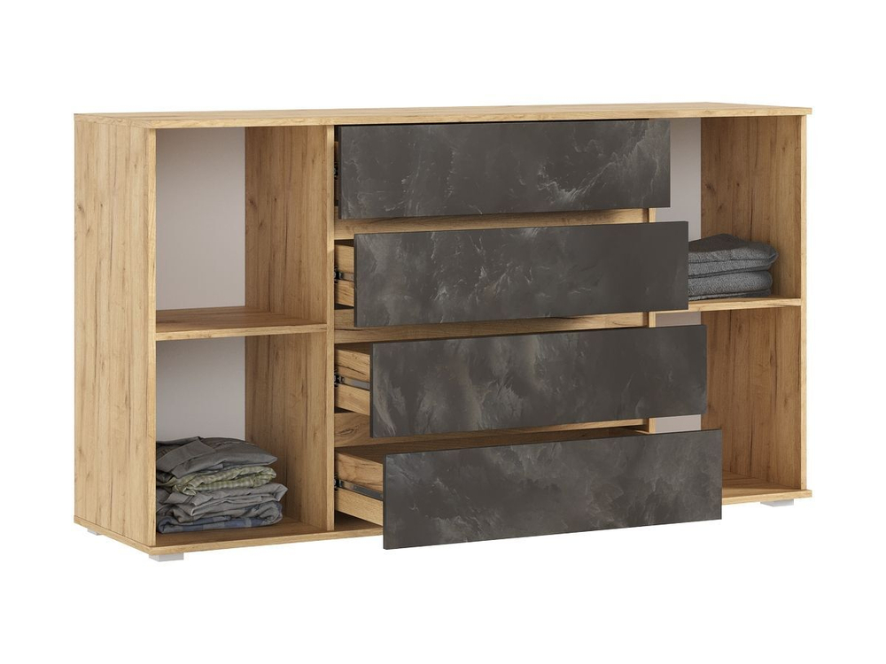 Комод для одежды с ящиками и полками Браш Мени Грин/Дуб Крафт 3 ящика, 160х45х90 см