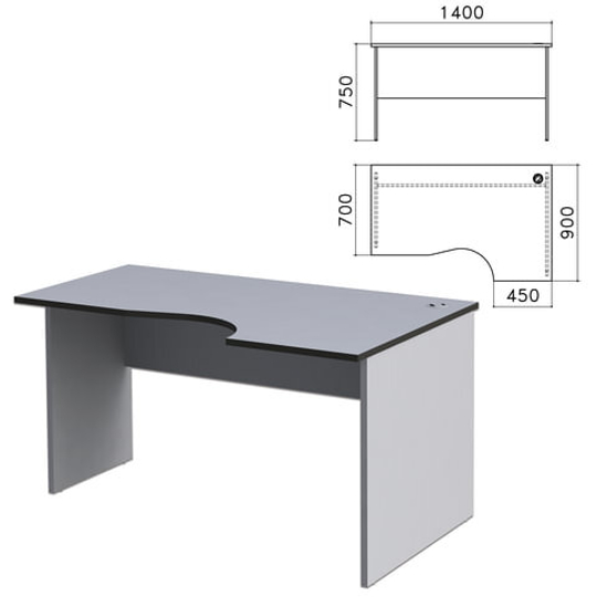 Стол письменный эргономичный "Монолит", 1400х900х750, правый, цвет серый,4.11