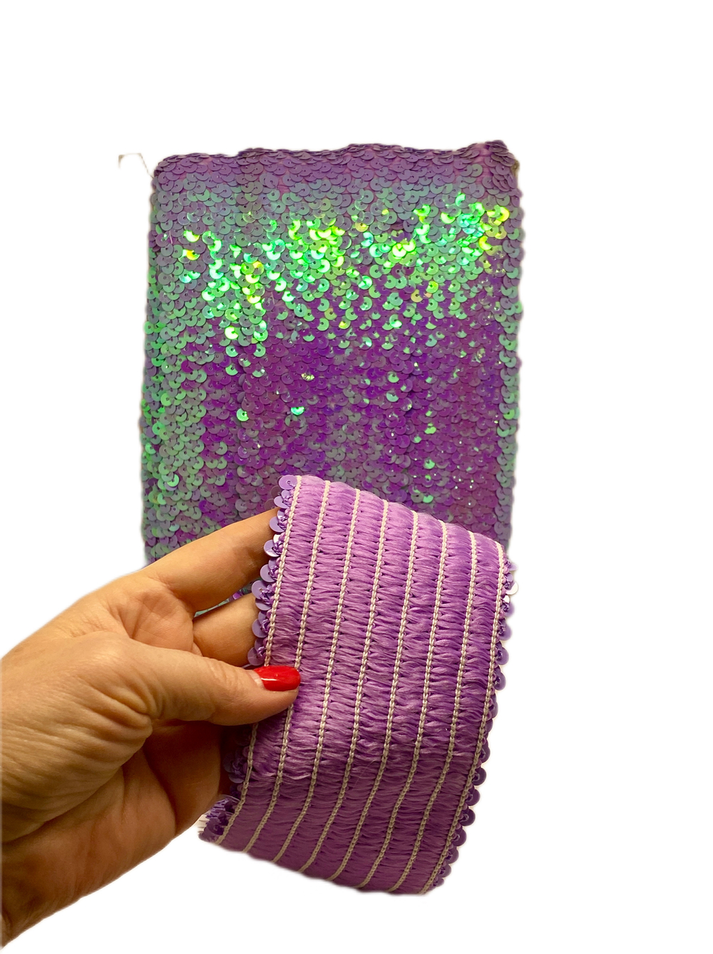 Тесьма эластичная пайетки ш-7см сиреневый 1 м