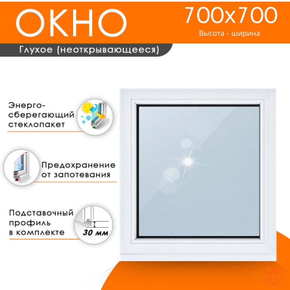 Пластиковое окно 700 х 700 ТермА Эко с глухой створкой