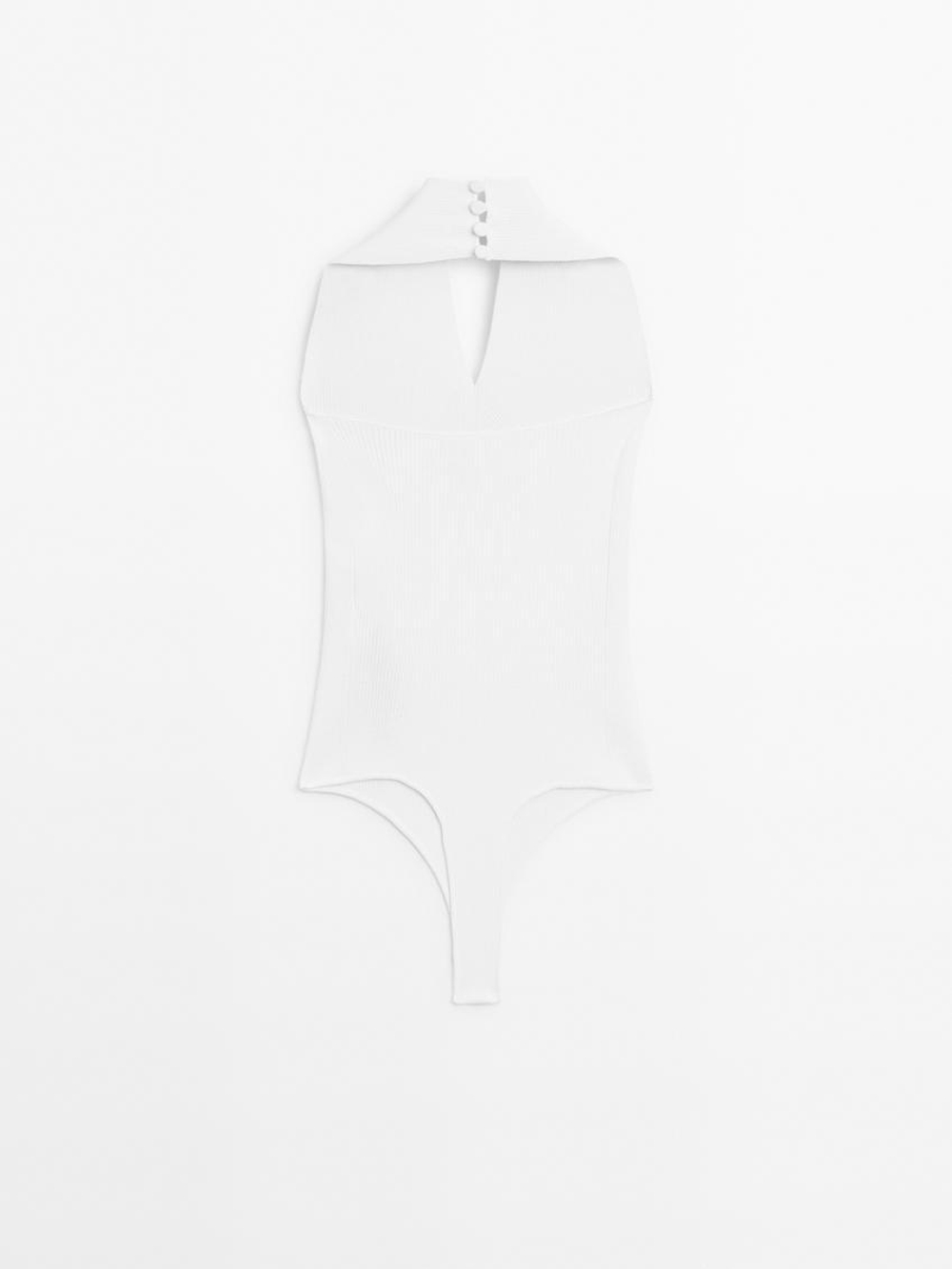 Massimo Dutti Трикотажное боди с V-образным вырезом - Studio, белый