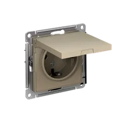 Розетка 1-м СП AtlasDesign 16А IP20 с заземл. защ. шторки с крышкой механизм шампань SE ATN000546
