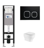 Унитаз подвесной WeltWasser AMBERG 350 + ERLENBACH 004 GL-WT + AMBERG RD-BL белый глянцевый, безободковый, с крышкой микролифт, с инсталляцией и черной кнопкой