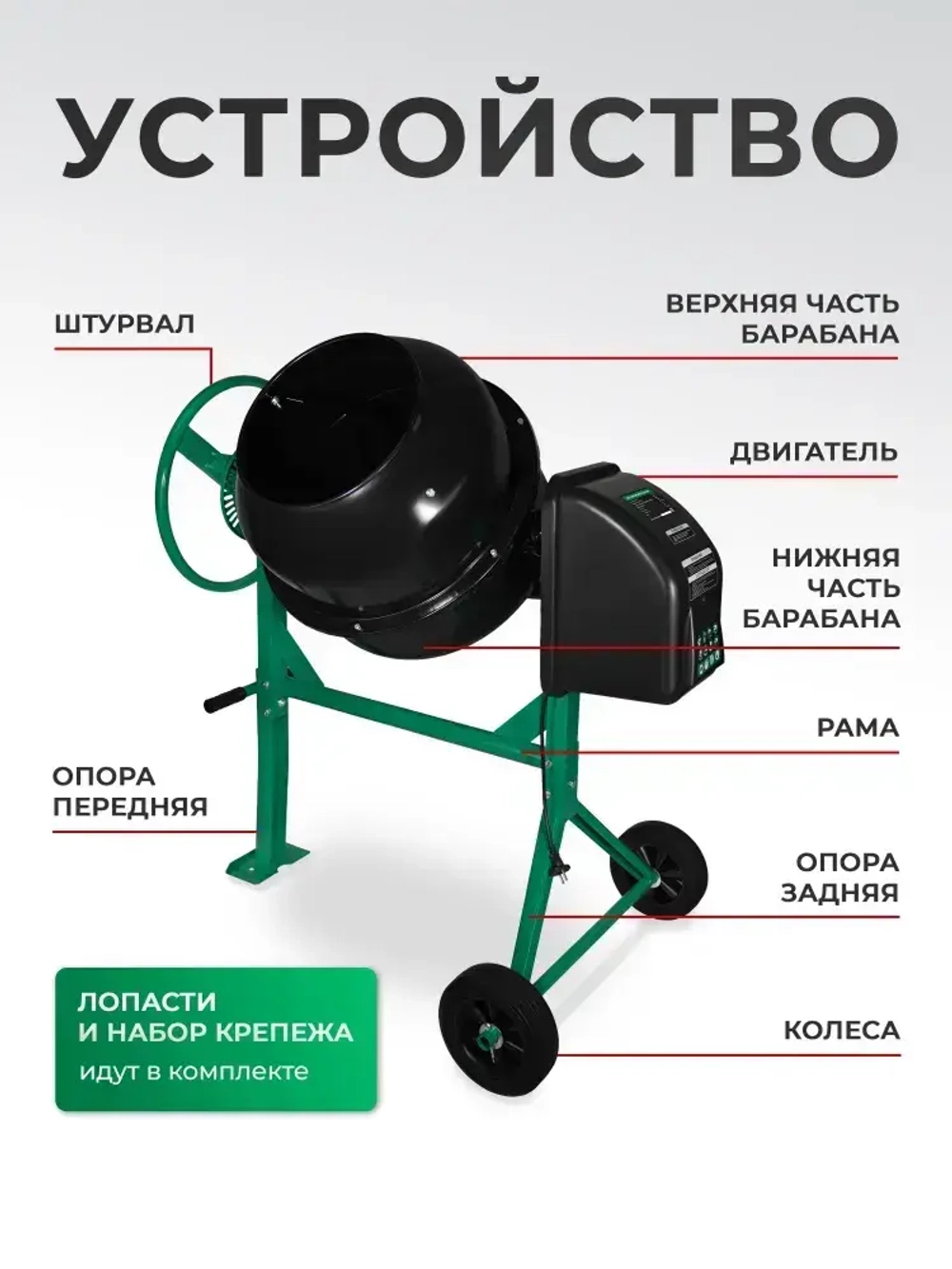 Бетономешалка строительная Electrolite 165л, чугунный венец