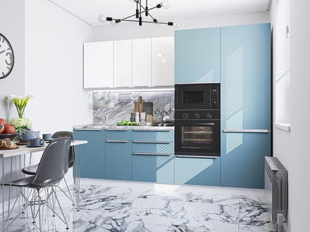 Прямая модульная кухня Фьюжн-07 Angel/Silky Blue - Белый 2140*2700*600