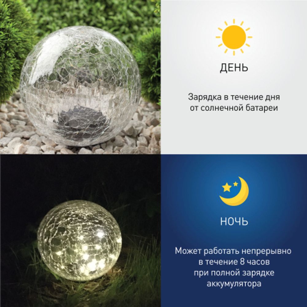ERASF08-25 ЭРА Садовый светильник Шар на солнечной батарее, 20 LED 20 cм | Садовые декоративные светильники