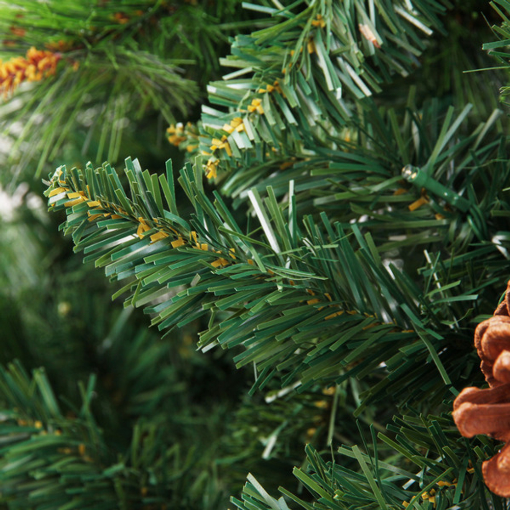 Елка светодиодная «Лесная метель» 210 см, ПВХ+леска (шишки и напыление), 1075 веток, 240 ламп LED, Теплый белый