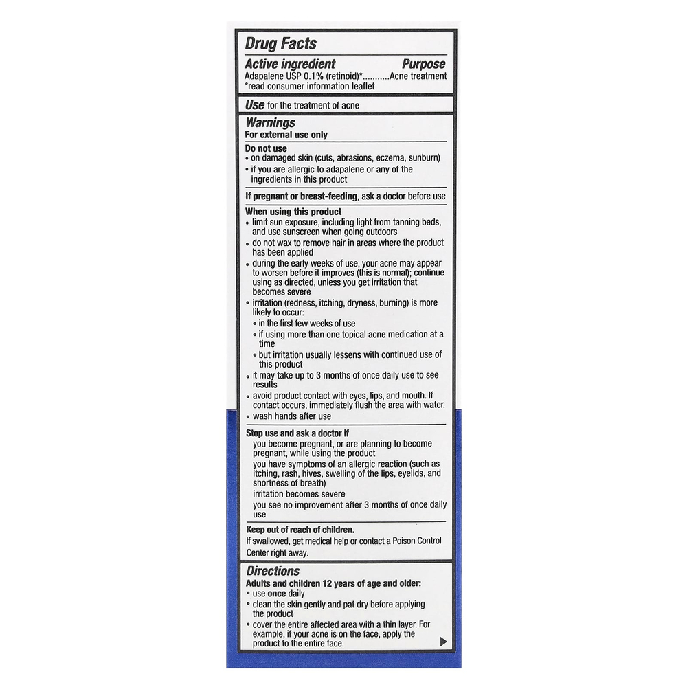 ACNE FREE, Гель адапален USP, 0,1%, средство от акне, 15 г (0,5 унции)
