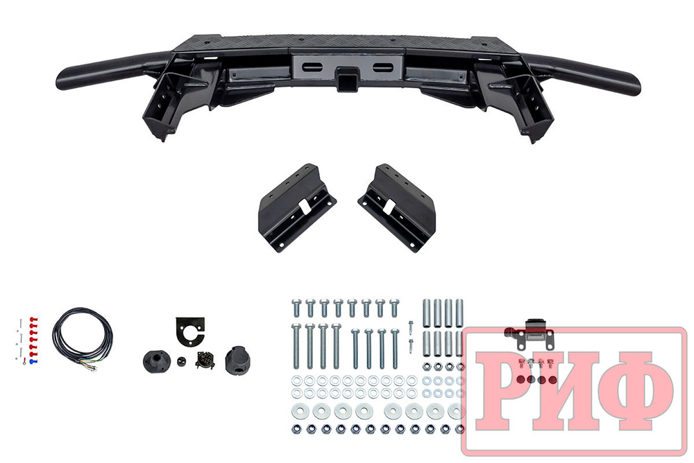Бампер задний силовой/защита штатного бампера Renault Duster 2021+ c квадратом под фаркоп РИФ