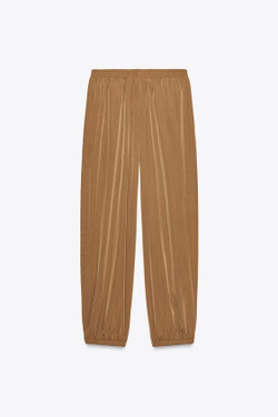 ZARA БРЮКИ-ШАРОВАРЫ ИЗ НЕЙЛОНА С ЭЛАСТИЧНЫМИ МАНЖЕТАМИ, ГОРЧИЧНЫЙ