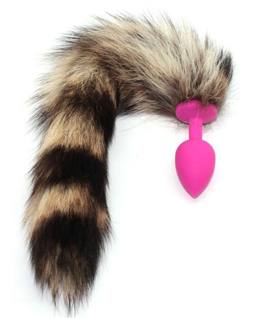 Розовая силиконовая пробочка с полосатым хвостом (Цвет: розовый, черный, бежевый)