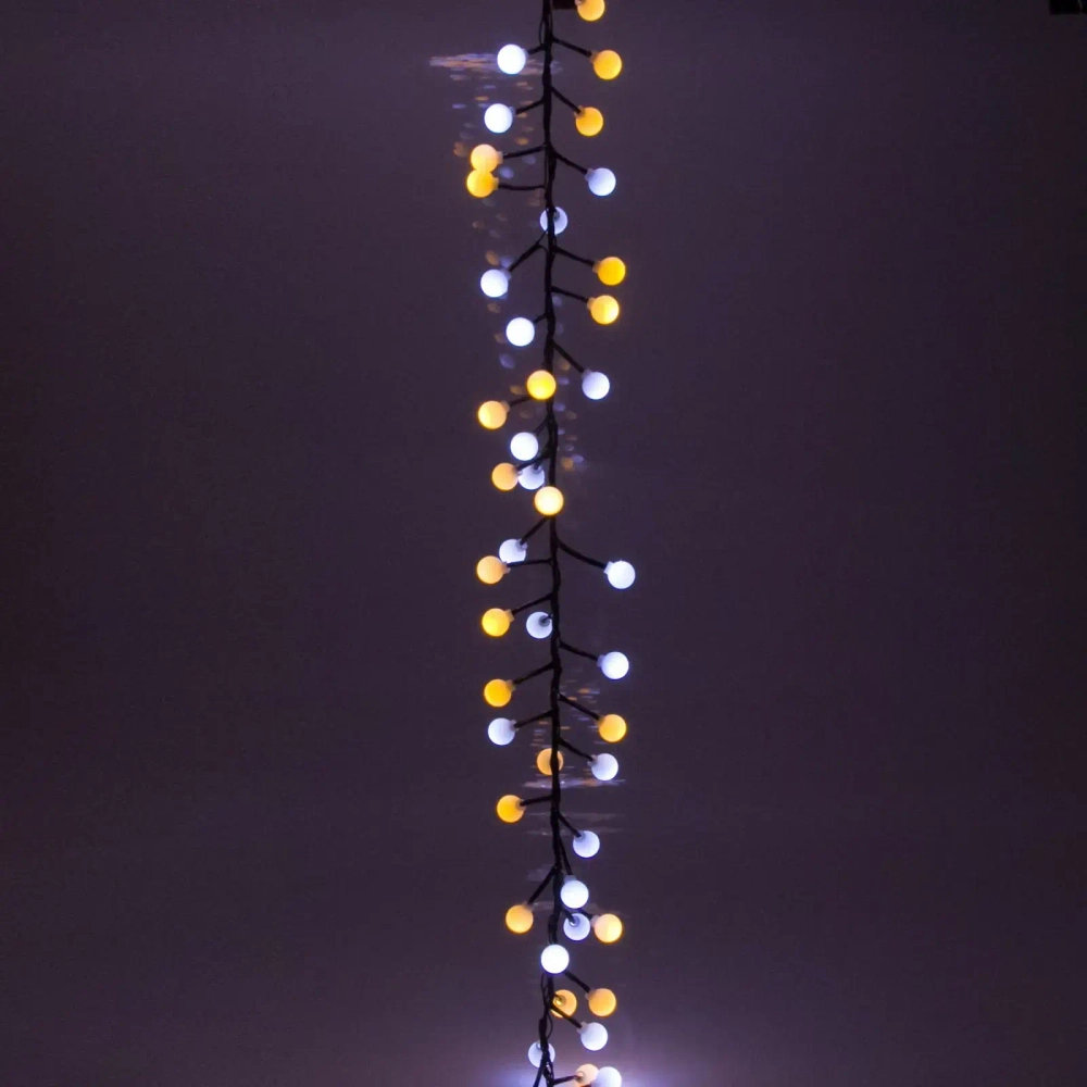 Гирлянда для дома Мишура 4 м, 200 ламп LED, d-1,4 см, черный пров, 8 реж, IP-40, Белый/Теплый белый