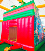 Детский надувной батут-горка "Слоник в джунглях" с прямым скатом 7*5*6 м