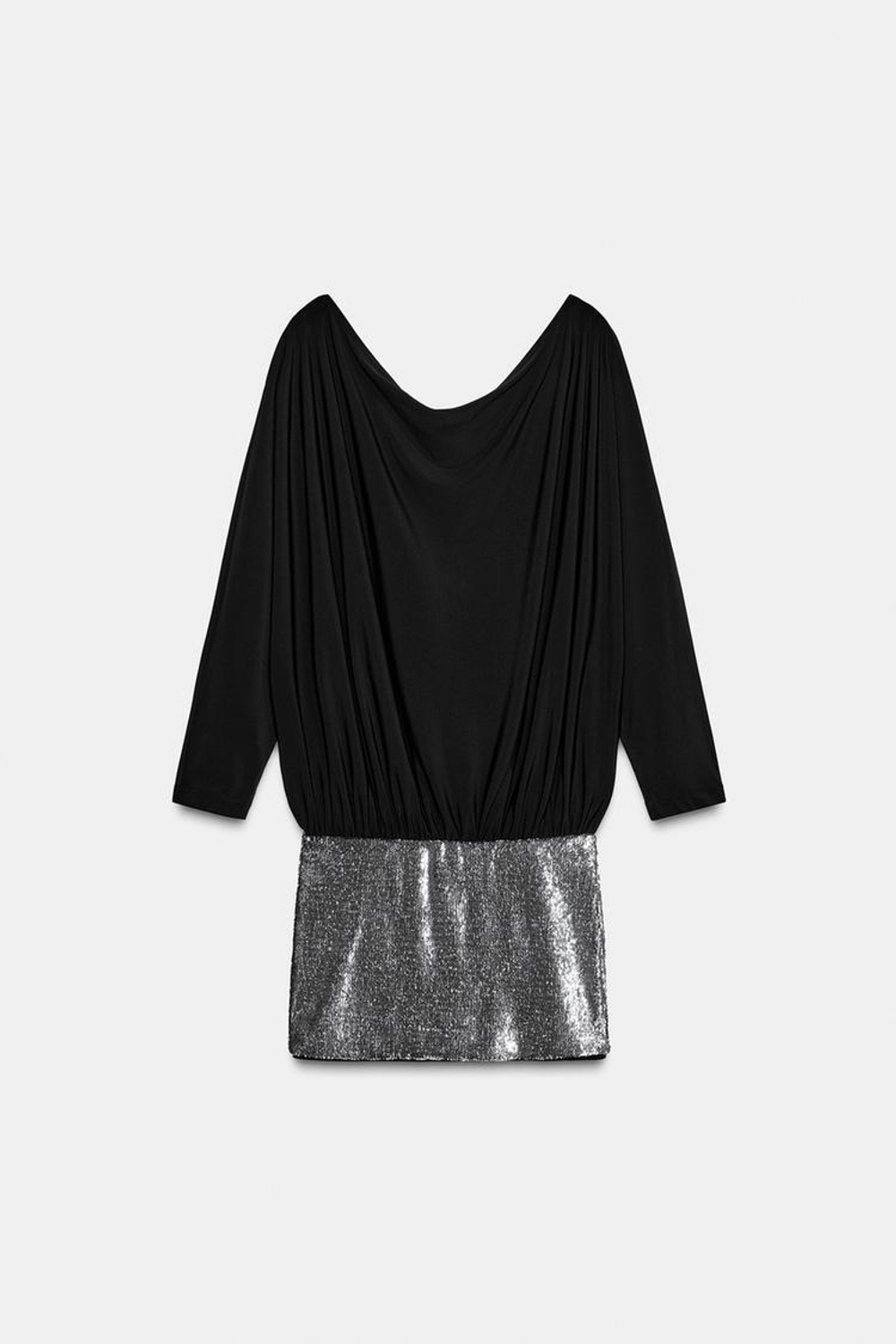 ZARA КОРОТКОЕ ПЛАТЬЕ С КОНТРАСТНЫМИ ПАЙЕТКАМИ, ЧЕРНЫЙ
