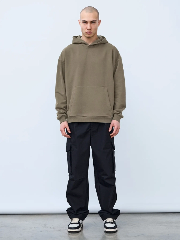 Худи оверсайз без начеса (серо-оливковый)