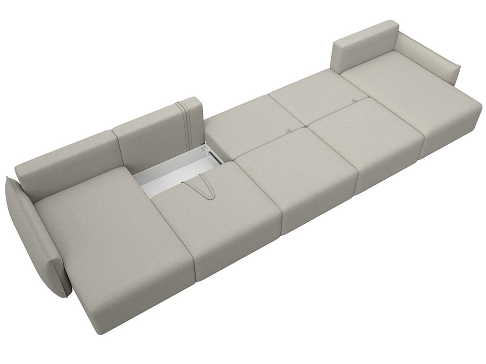 Диван П-образный Лига-051 НПБ МегаЛонг РОГОЖКА Амур 02 бежевый