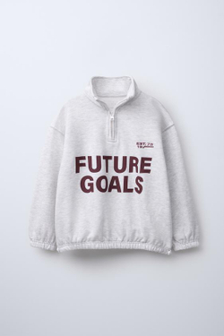 ZARA ТОЛСТОВКА С ЗАСТЕЖКОЙ-МОЛНИЕЙ И НАДПИСЬЮ, СЕРЫЙ С МЕЛАНЖЕВЫМ ЭФФЕКТОМ