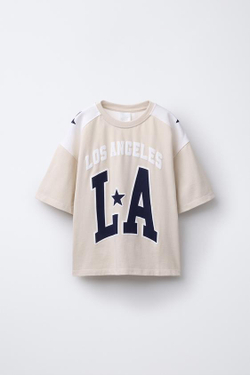 ZARA ФУТБОЛКА С НАДПИСЬЮ, БЕЖЕВЫЙ