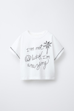 ZARA ФУТБОЛКА С ВЫШИВКОЙ «ЛОДКА», БЕЛЫЙ