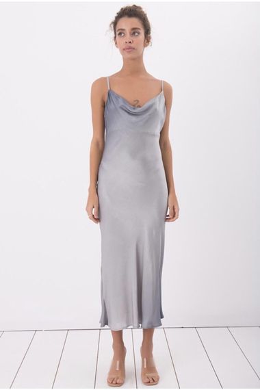 Qadın üçün sətin boz əlbisə