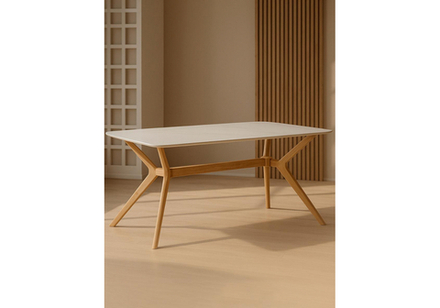 Керамический стол Woodville Unika 180x80 белый спеченный камень, светлое дерево