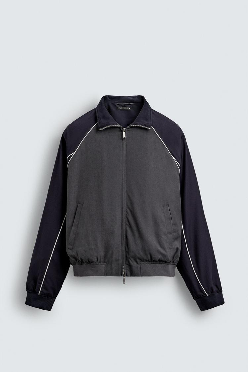 ZARA КУРТКА В СТИЛЕ КОЛОР-БЛОК С КОНТРАСТНОЙ ОТДЕЛКОЙ, СЕРО-СИНИЙ