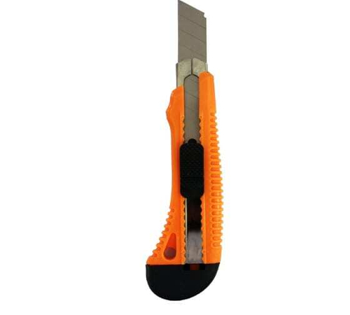 Нож с выдвижным лезвием 18 мм, пластиковый корпус, металлическая направляющая, Вихрь