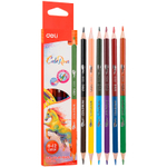 Карандаши цветные Deli "ColoRun", двухсторонние, 6 штук, 12 цветов, дерево, картон