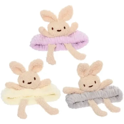 Повязка на голову косметическая «ДАЙМОНД Ми», зайки с лапками, цвет лавандовый, серый, и бежевый, 20*5.5см (ZIP пакет)