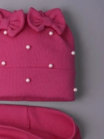 Шапка для девочки на осень с бусинами и снуд