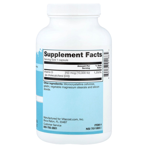 Vitacost, Vitamin D3 , 250 mcg (10,000 IU), 365 Capsules