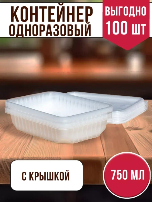 Контейнеры одноразовые пластиковые с крышкой 750 мл, 100 ШТ